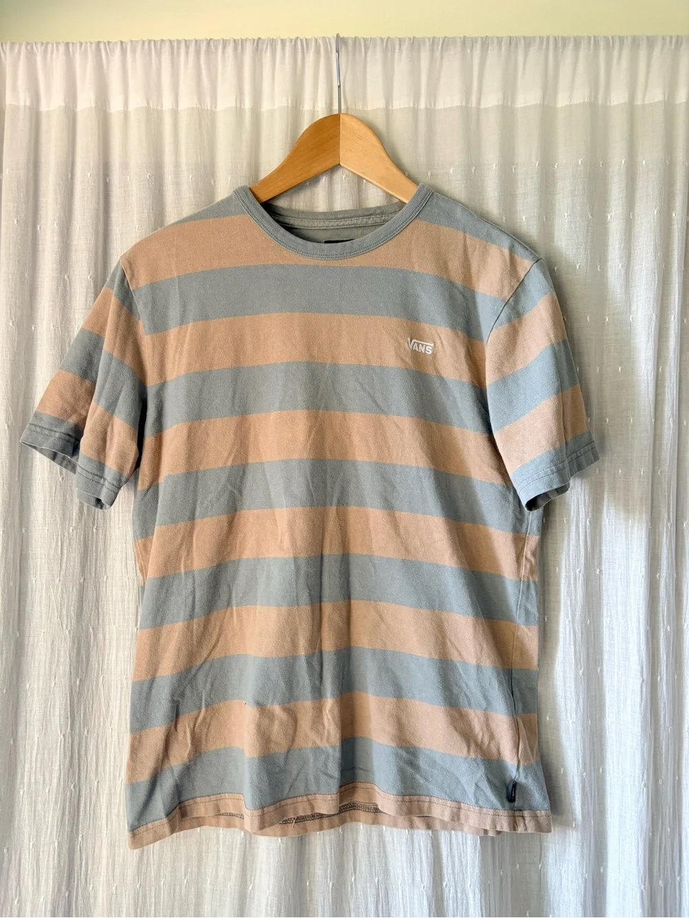 Vans Beige & Light Blue Striped Crew Tee
